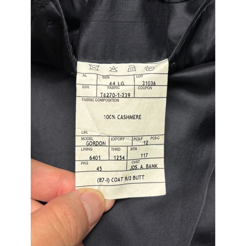 Jos. A. Bank Mens 44L 100% Cashmere Overcoat Black Gordon Topcoat - Picture 8 of 13
